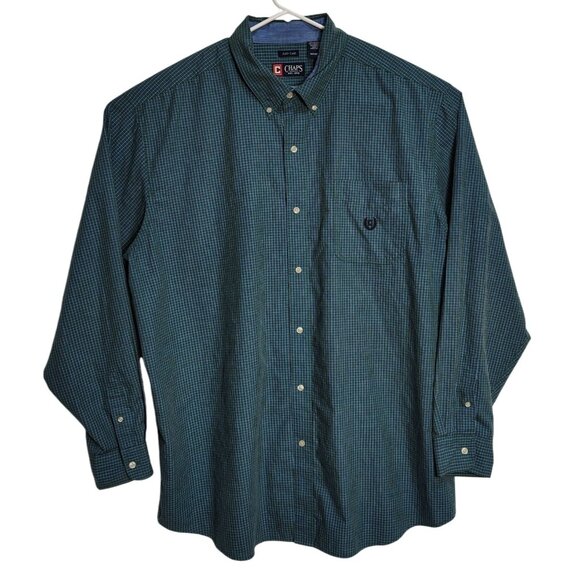 Chaps Mens 3XLT Easy Care Button-Down Green and Blue Plaid Long Sleeve Shirt - Picture 1 of 7